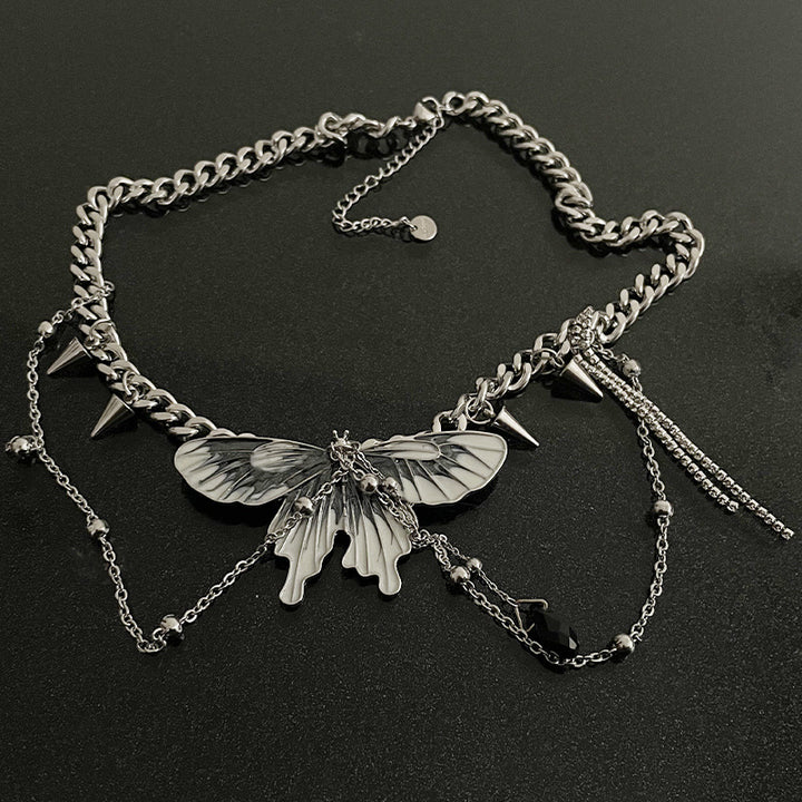 Exaggerated Heavy Industry Butterfly Rivet Tassel Necklace