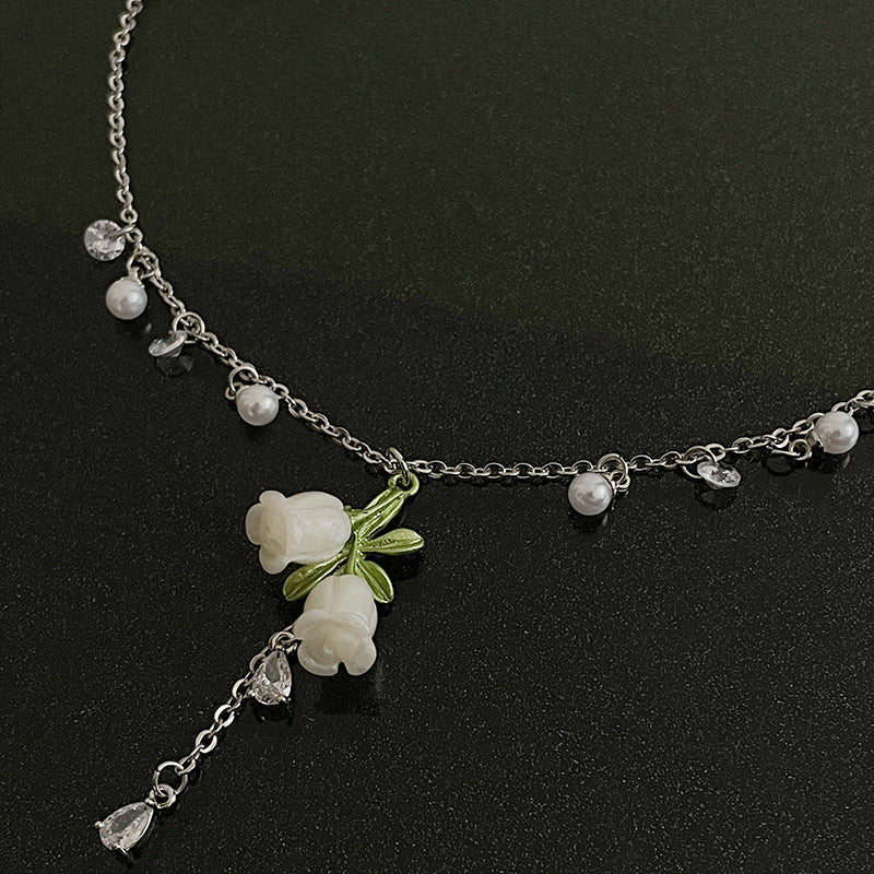 Sweet Cool White Flower Pearl Tassel Necklace