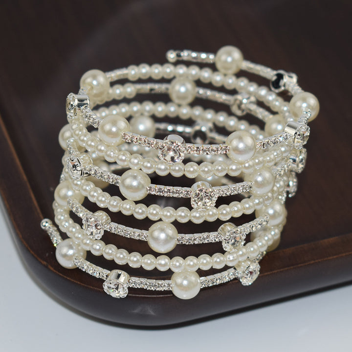 Simple Multi-layer Pearl Rhinestone Bracelet For Women