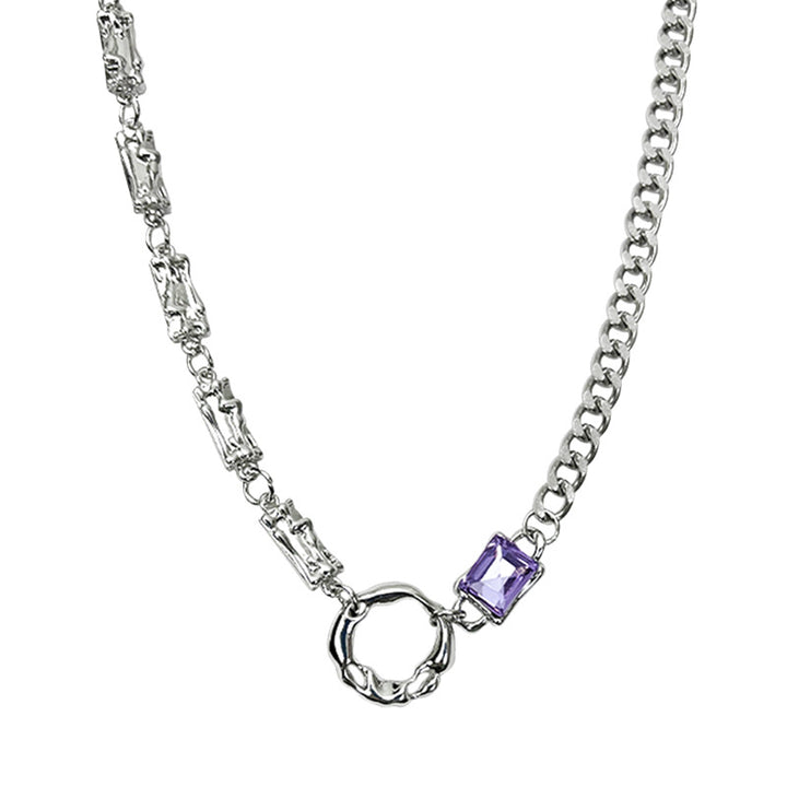 European And American Simple Purple Diamond Circle Necklace