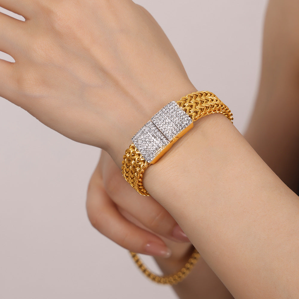 Women's Steel Gold-plated Diamond Watch Chain