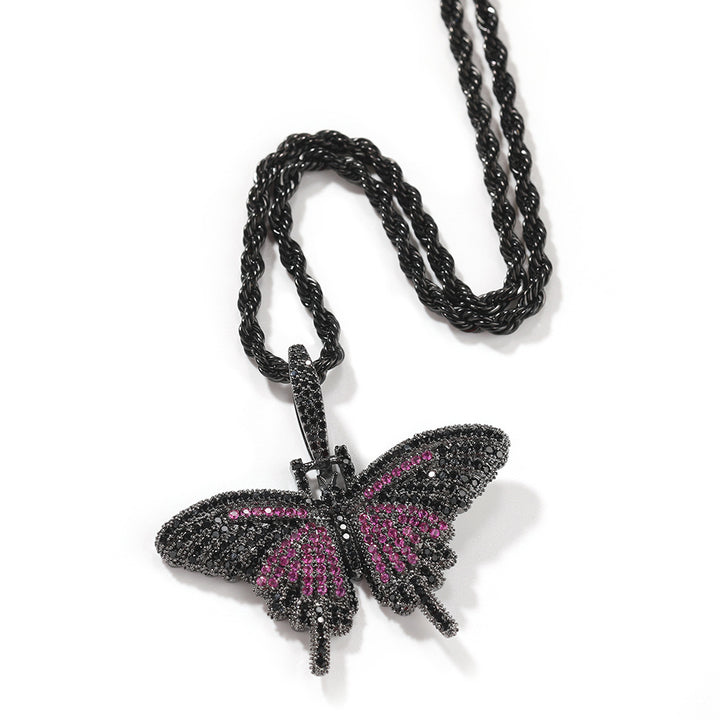 European Hip Hop Color Mini Butterfly Colier personalizat Ornamente cu pandantiv cu diamant solid