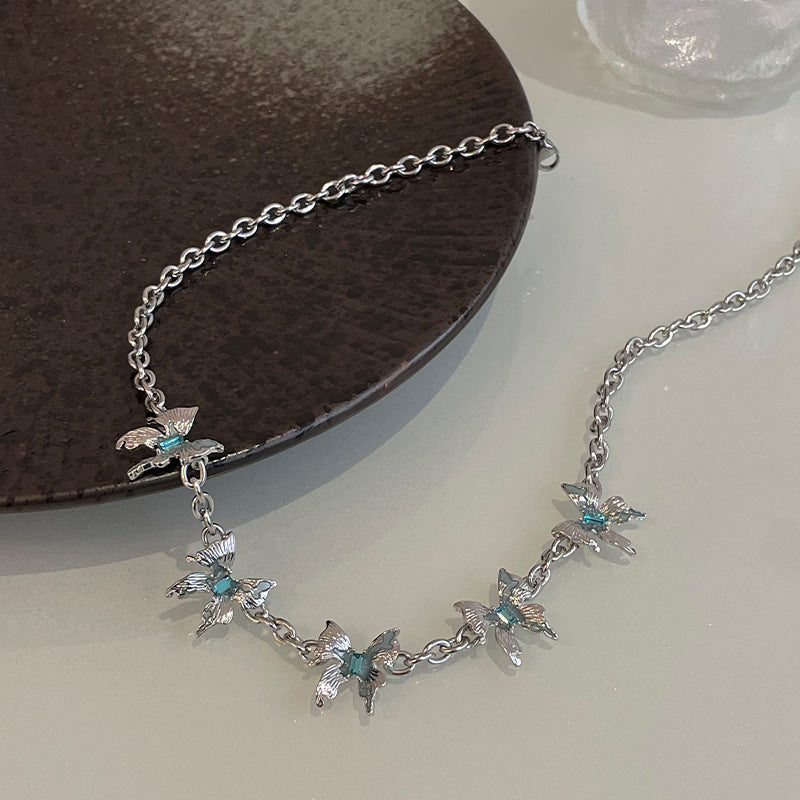 Special-interest Design Blue Diamond Butterfly Necklace