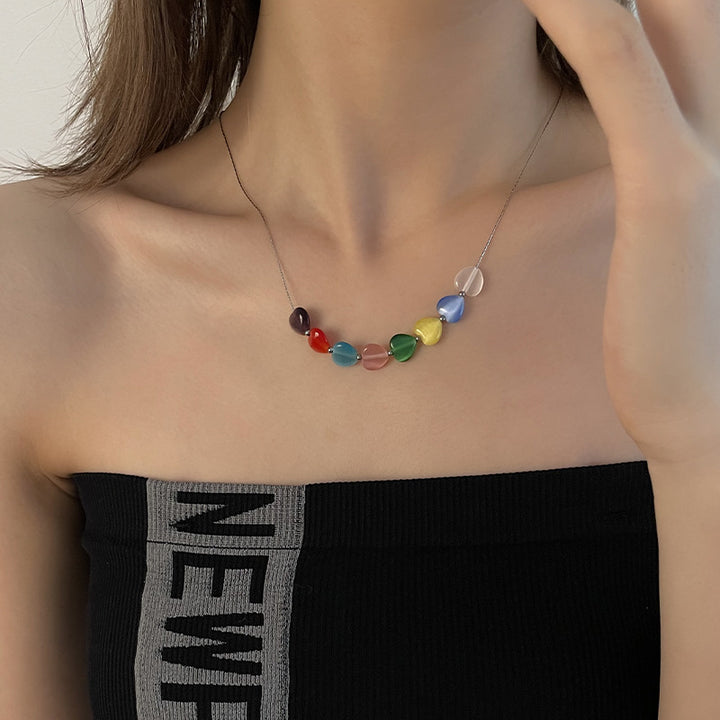 Women's Colorful Opal Heart Necklace