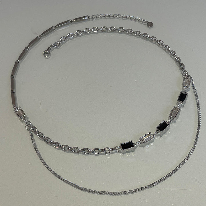 Special-interest Design Black And White Diamond Double-layer Necklace