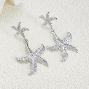 Fashion Diamond Starfish Shell  Pearl Earrings