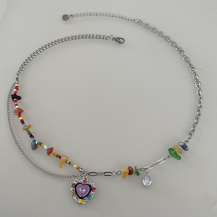 Colorful Gravel Beaded Stitching Love Necklace