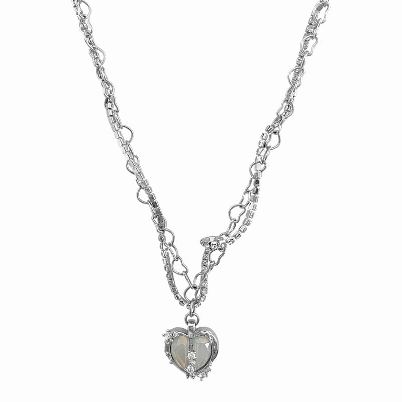 Special-interest Design Heart-shaped Full Of Diamond Necklace Women's Light Luxury Advanced