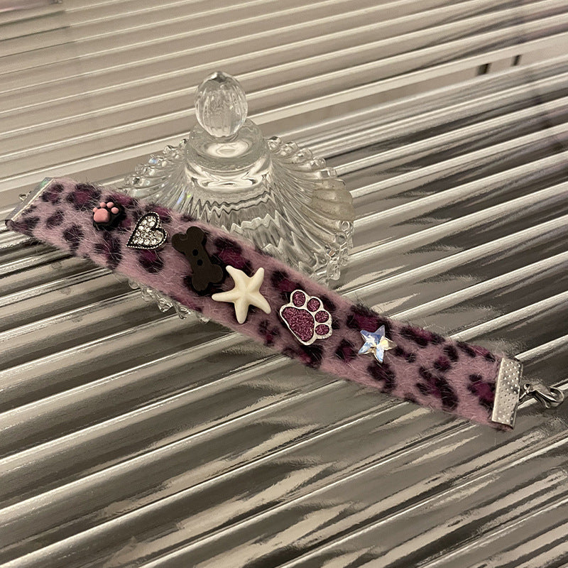 Purple Leopard Print Cat's Paw Heart Bracelet