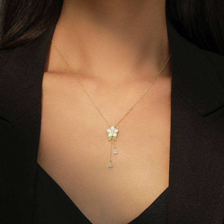 Women's S925 Flower Green Leaf Necklace