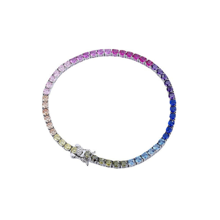 New 3 Mm Tennis Chain Shiny Rainbow Zircon 925 Silver Women's Bracelet