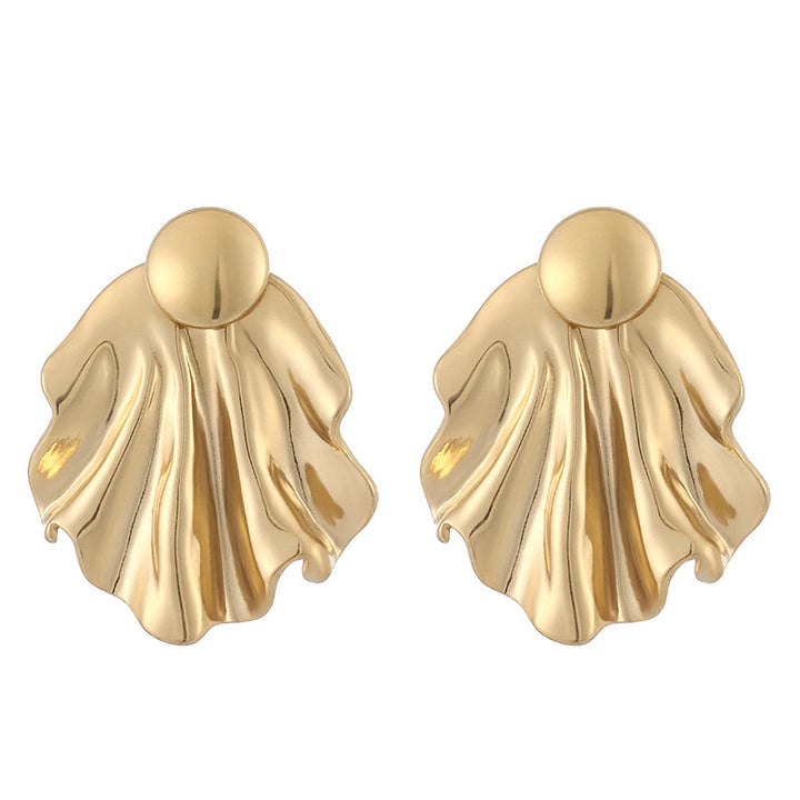 Simple Pleated Stainless Steel Exaggerated Gold Stud Earrings