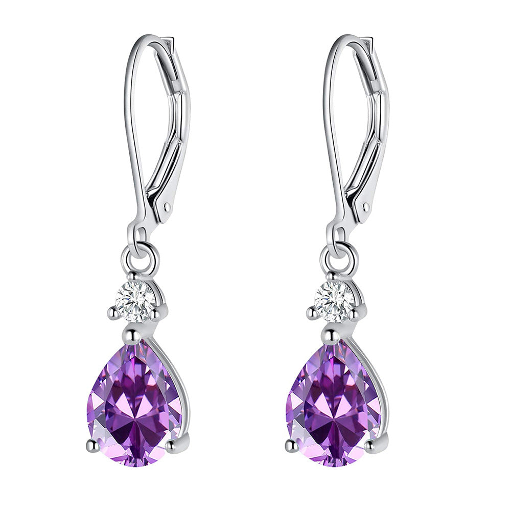 Light Luxury Water Drop Copper Zircon Earrings Female Temperament High Sense