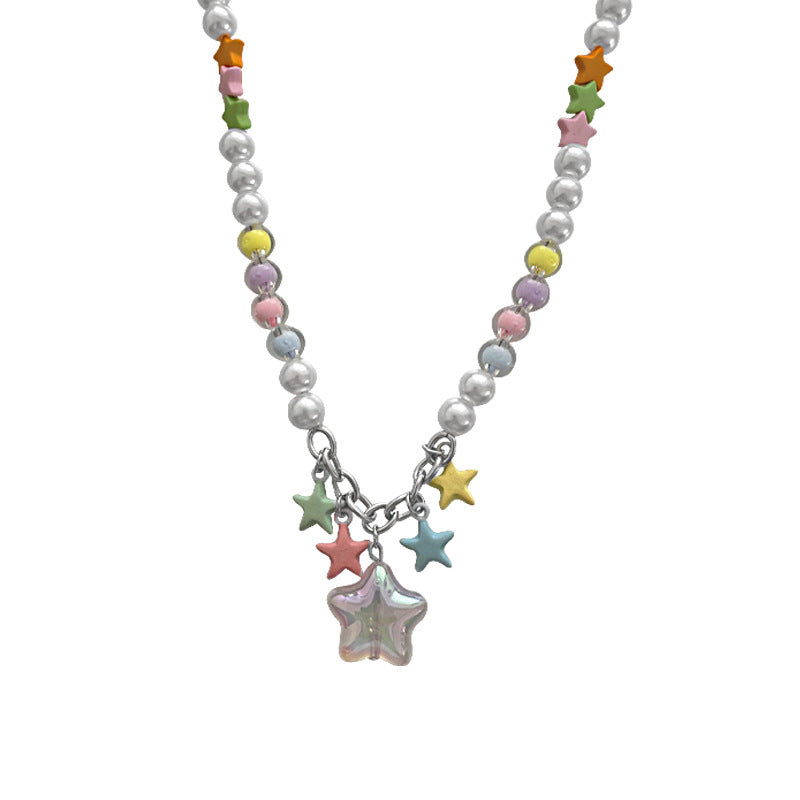 Colorful Five-pointed Star Stitching Pearl Necklace