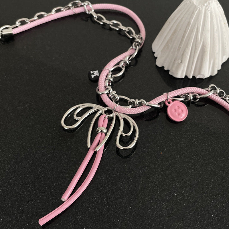 Bow Spliced Button Necklace