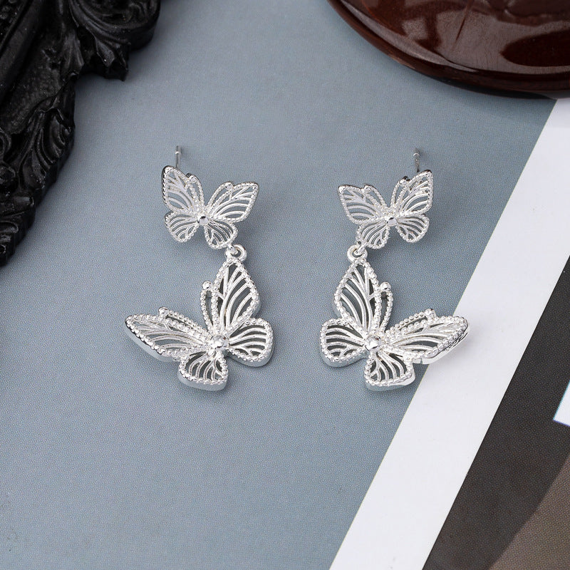 Silver Needle Butterfly Hollow Stud retro retro