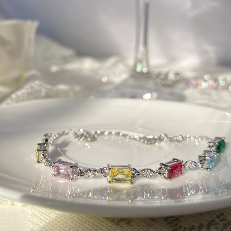 Crystal Element Colored Gems Bracelet Female 18k Platinum Plated