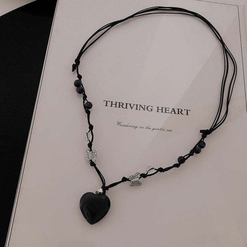 Simple Temperament Peach Heart Pendant Hand-woven Women's Necklace