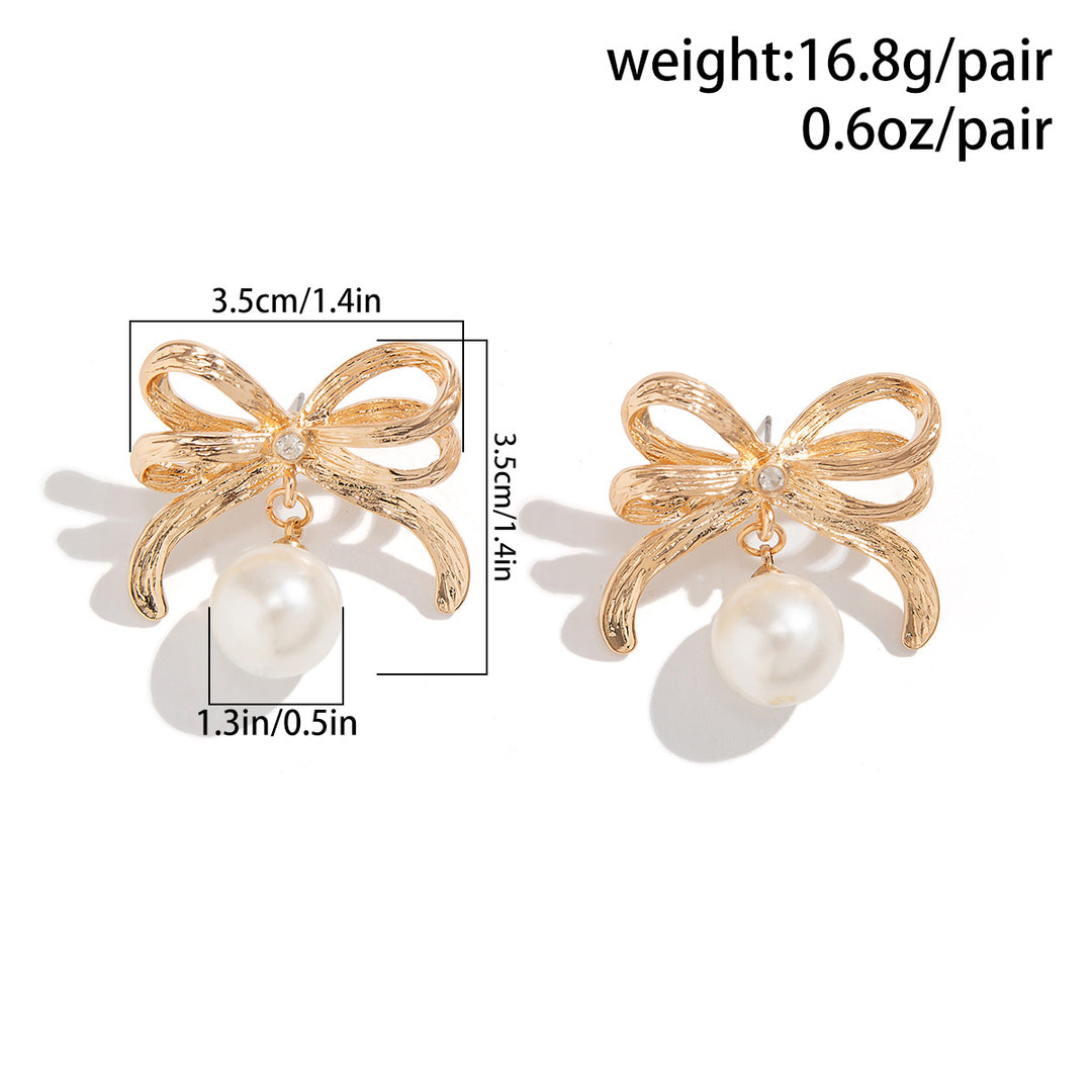 Design Bow Pearl Stud Earrings Sweet Cool