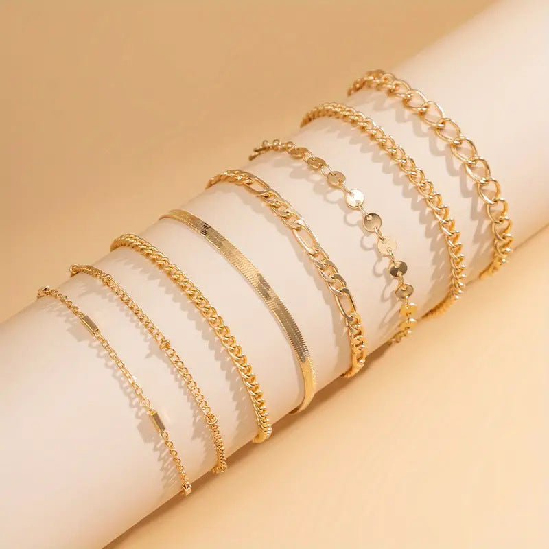 Bracelet Alloy Chain 8-piece Set Thin Chain Suit