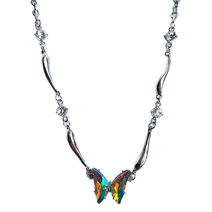 Colorful Diamond Butterfly Irregular Necklace