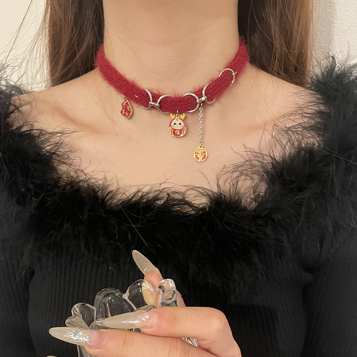 Dragon Red Plush Choker Necklace