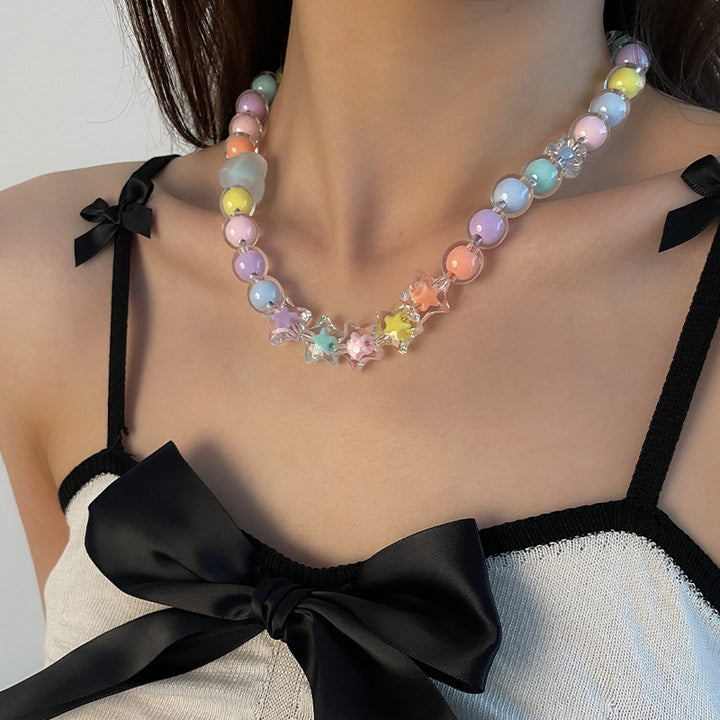 Candy-colored Acrylic Beaded Stitching XINGX Necklace