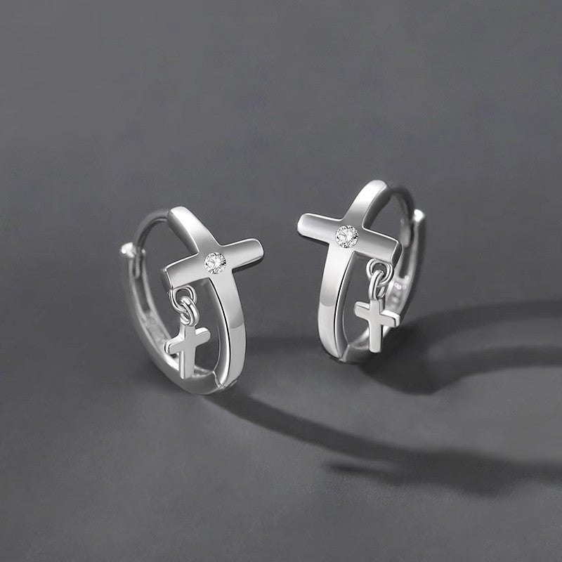 American Personality Double Cross Niche Design Men's Ear Rings