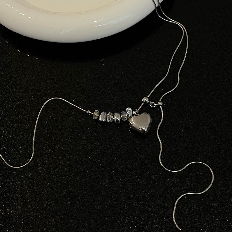 Special-interest Design Titanium Steel Heart Tassel Necklace