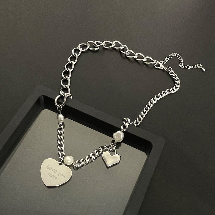 Titanium Steel Heart-shaped Multi-part Pearl Necklace Female Niche