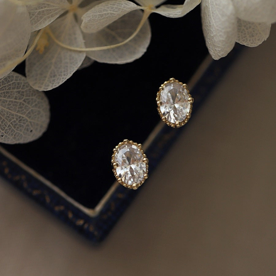 Stud Earrings Retro Oval Big Diamond Single Diamond