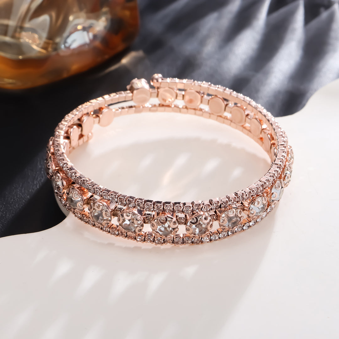 Rhinestone Full Diamond Winding Open Three-ring Bracelet For Women