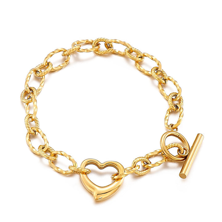 Peach Heart Stitching Chain Hollow Heart Stainless Steel Bracelet