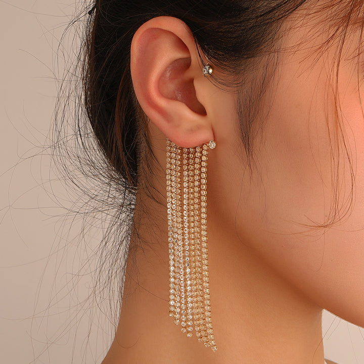 Fashion Long Rhinestone-encrusted Tassel Ear Hanging