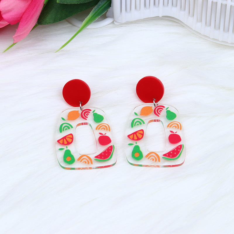 Acrylic Stitching Fashion Peach Heart Rainbow Earrings