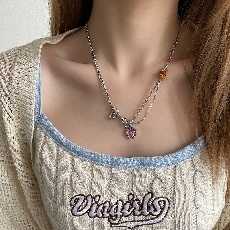 Color Gravel Stitching Love Necklace