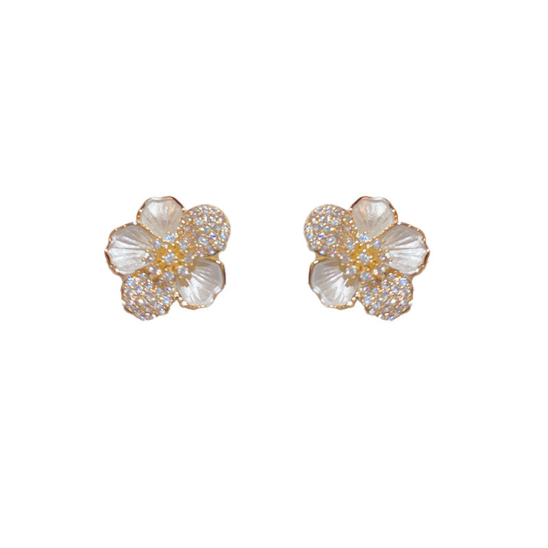 Sweet Micro-inlaid Flower Stud Earrings For Women Sterling Silver Needle Special-interest Design