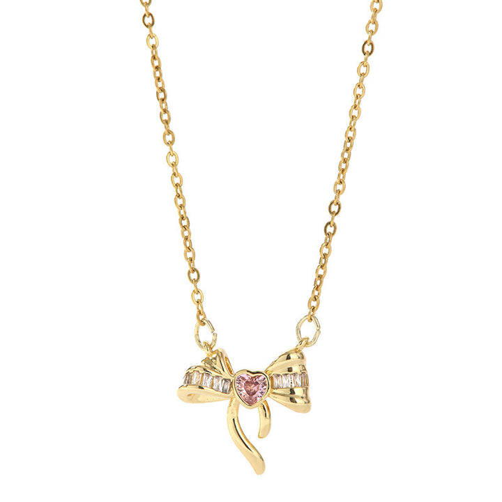 Love Heart Bow Tie Necklace Does Not Fade For Women