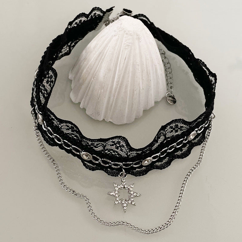 Black Lace Sun Asterism Necklace For Women