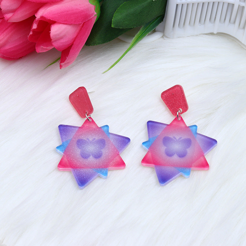 Acrylic Stitching Fashion Peach Heart Rainbow Earrings