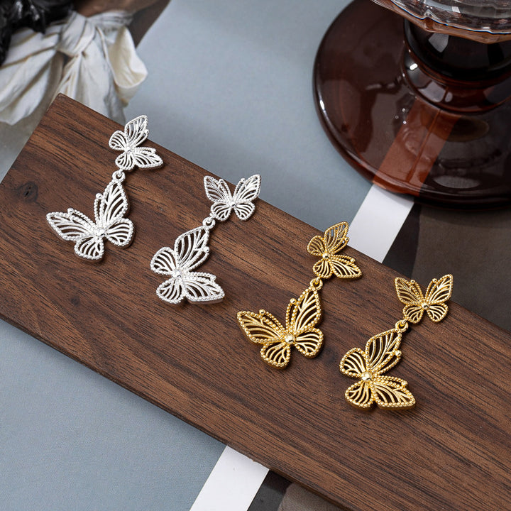 Silver Needle Butterfly Hollow Stud retro retro