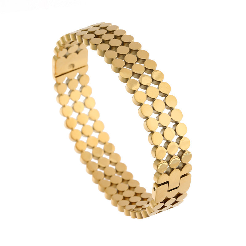 Fashion Simple Titanium Oțel 18k Placat Gold Dot Beads Brățară pentru bărbați