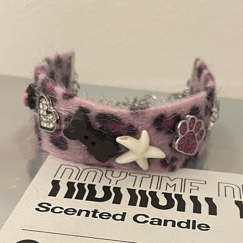 Purple Leopard Print Cat's Paw Heart Bracelet