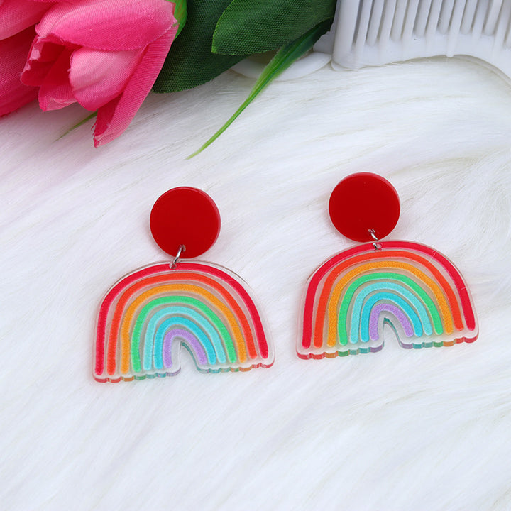 Acrylic Stitching Fashion Peach Heart Rainbow Earrings