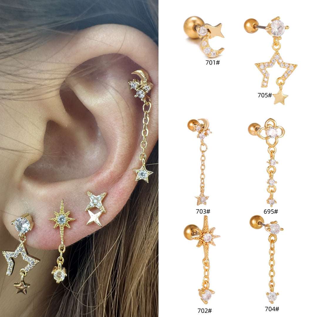 Fashion bijuterii piercing stele lună cubic zirconia din oțel inoxidabil Pandantiv cartilaj cercei cu cerc de cerc