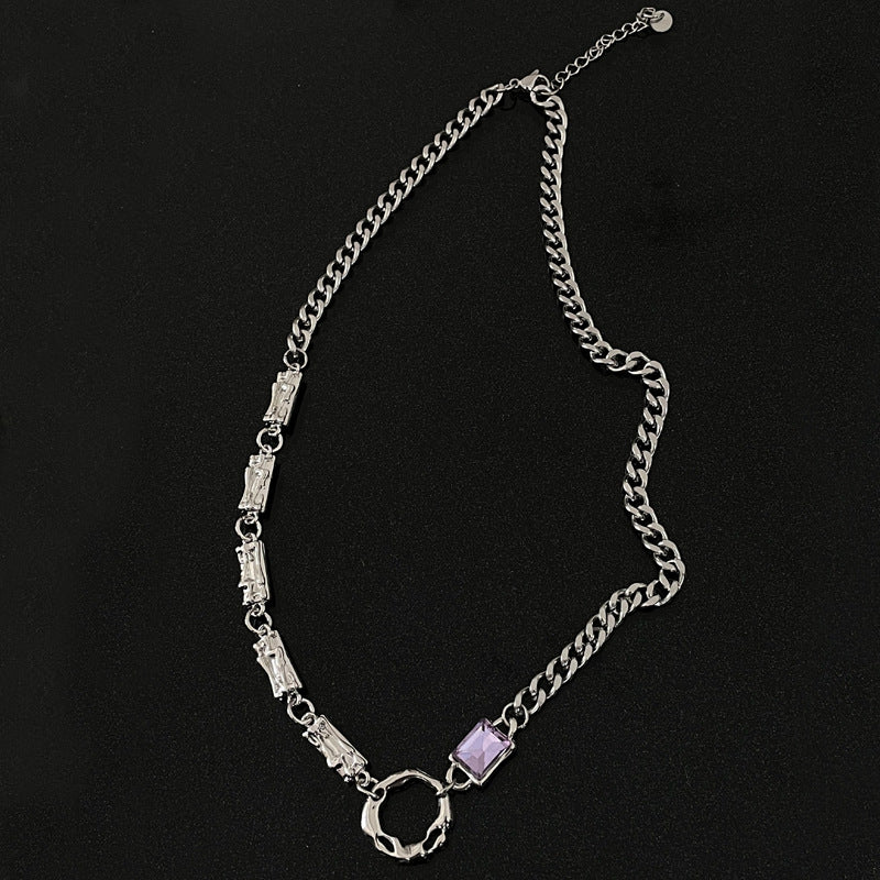 European And American Simple Purple Diamond Circle Necklace