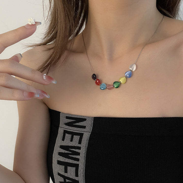 Women's Colorful Opal Heart Necklace