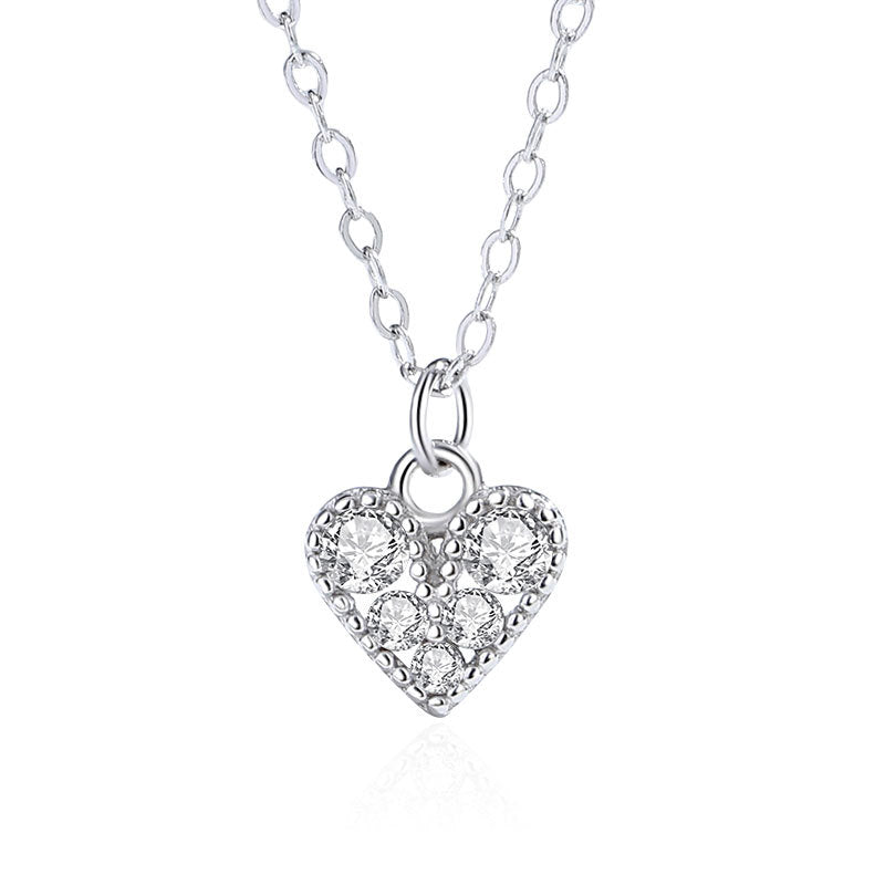 Japanese And Korean Niche S925 Sterling Silver Heart-shaped Full Diamond Necklace