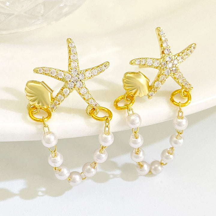 Fashion Diamond Starfish Shell Pearls Pearl