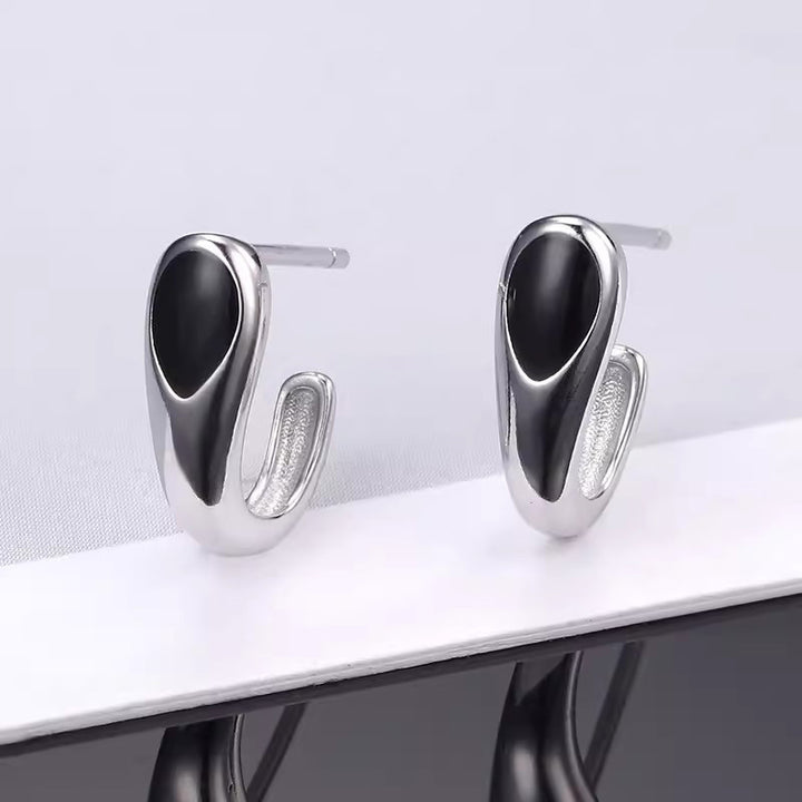 Sterling Silver Black Water Drop Ear Studs Men's Fashion